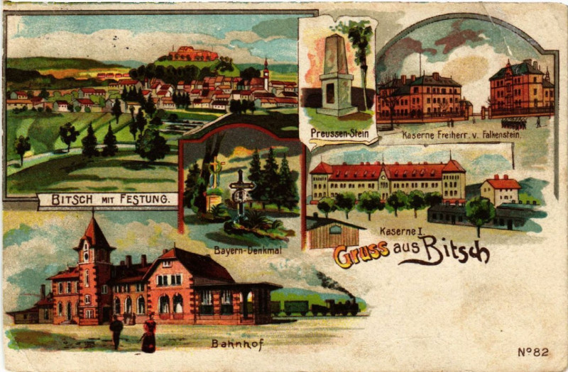 Carte postale ancienne Bitsch - Bahnhof - La Gare - Festung - Scenes
