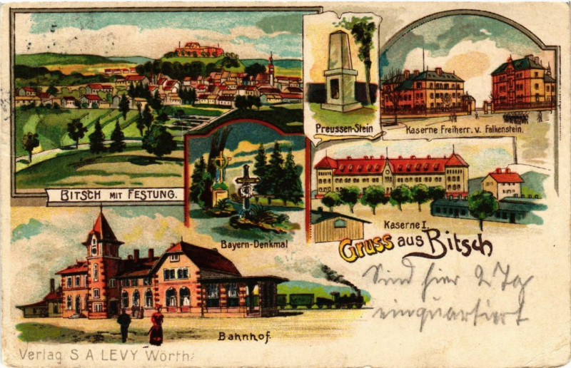 Carte postale ancienne Bitsch - Bahnhof - Gare - Festung - Scenes
