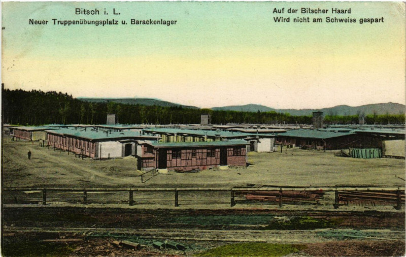 Carte postale ancienne Bitsch i. L. - Neuer Truppenubungsplatz u. Barackenlager