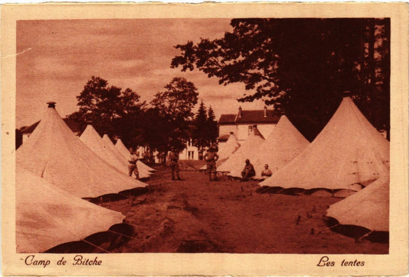 Carte postale ancienne Camp de Bitche - Les tentes à Bitche
