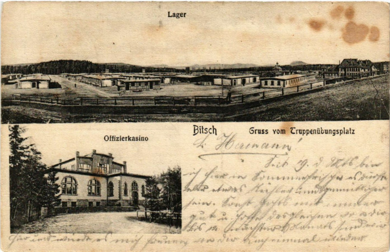 Carte postale ancienne Bitsch - Gruss vom Truppenubunsplatz