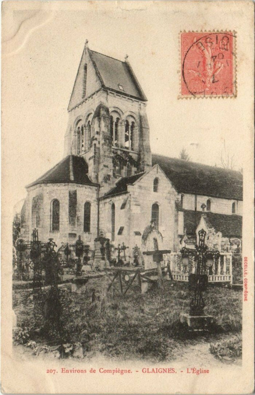 Carte postale ancienne Env. de Compiegne - Glaignes - L'Eglise à Compiègne