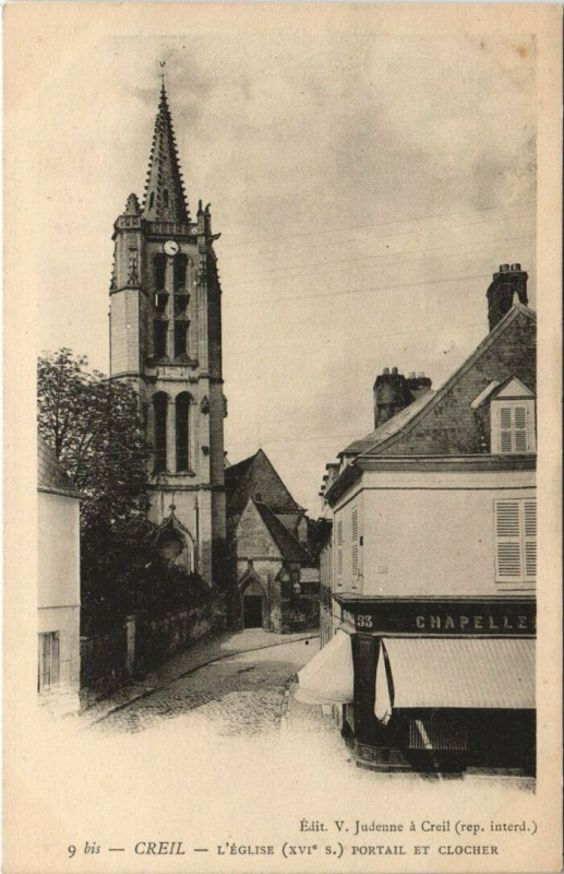 Carte postale ancienne Creil - L'Eglise Portail Et Clocher à Creil