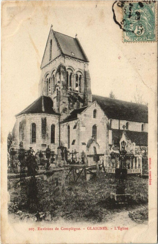 Carte postale ancienne Env. de Compiegne - Glaignes - L'Eglise à Compiègne
