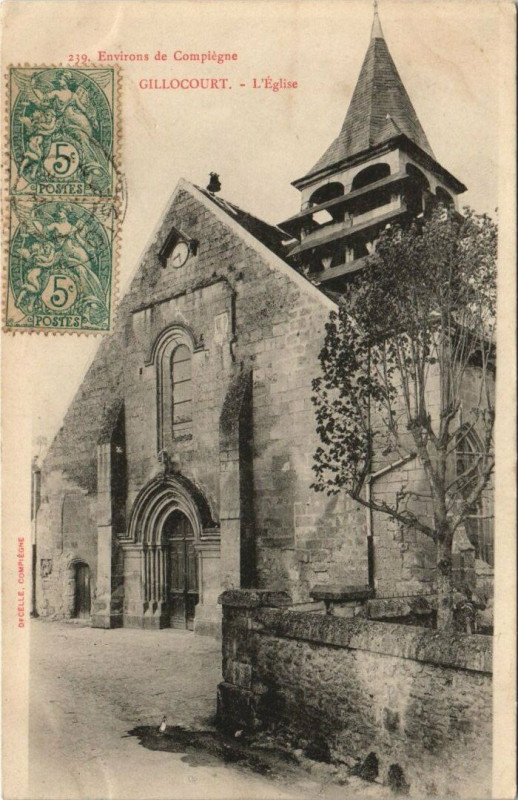 Carte postale ancienne Env. de Compiegne Gillocourt - L'Eglise à Compiègne