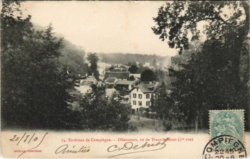 Carte postale ancienne Env. de Compiegne - Ollencourt vu de Tracy-le-Mont à Compiègne