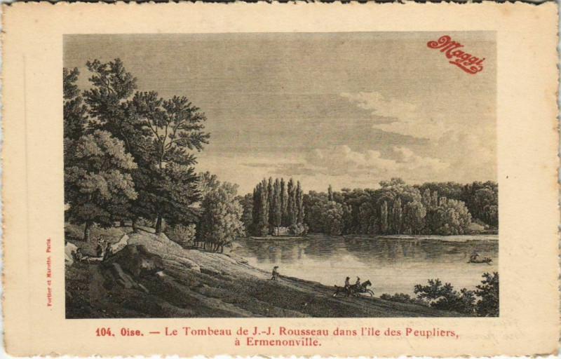 Carte postale ancienne Tombeau de J.J. Rousseau dans I'ile des Peupliers a Ermenonville à Ermenonville