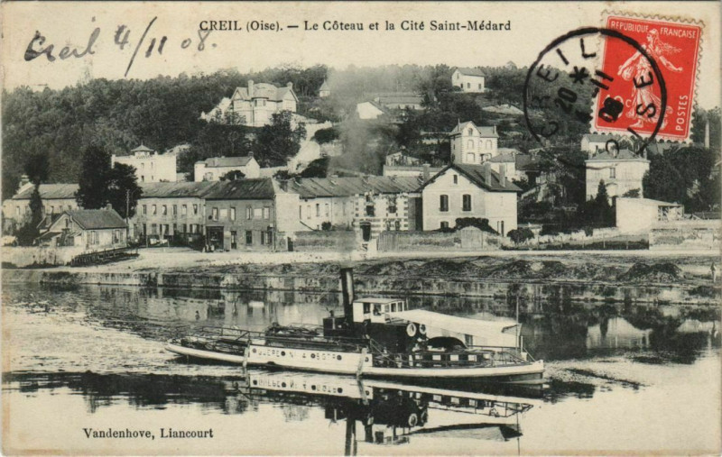 Carte postale ancienne Creil - Le Coteau et la Cite Saint-Medard à Creil