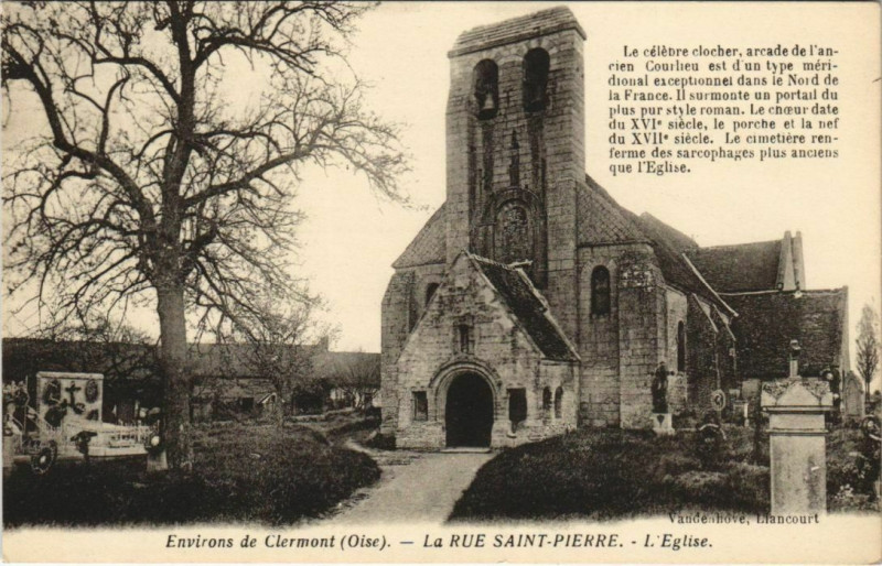 Carte postale ancienne Env. de Clermont - La Rue Saint-Pierre - L'Eglise à Clermont