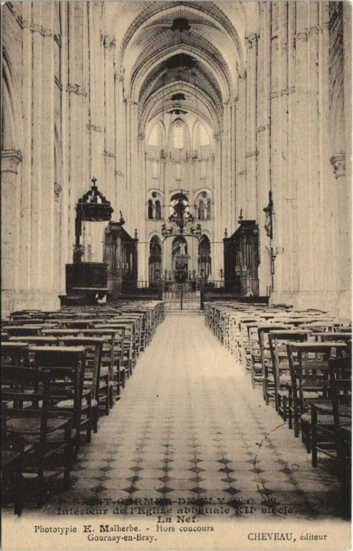 Carte postale ancienne Saint-Germer Deaely Intevieuv de Eglise abbatiale La Nef