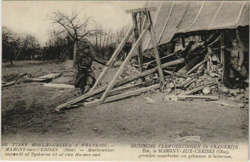 Carte postale ancienne De Tyske Odelaeggelser I Frankrig-Margny-aux-Cerises-Murbraekker à Margny-aux-Cerises