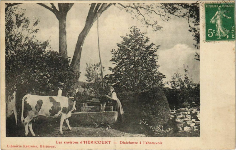 Carte postale ancienne Les Env. d'Hericourt - Diaichotte a i'abreuvoir