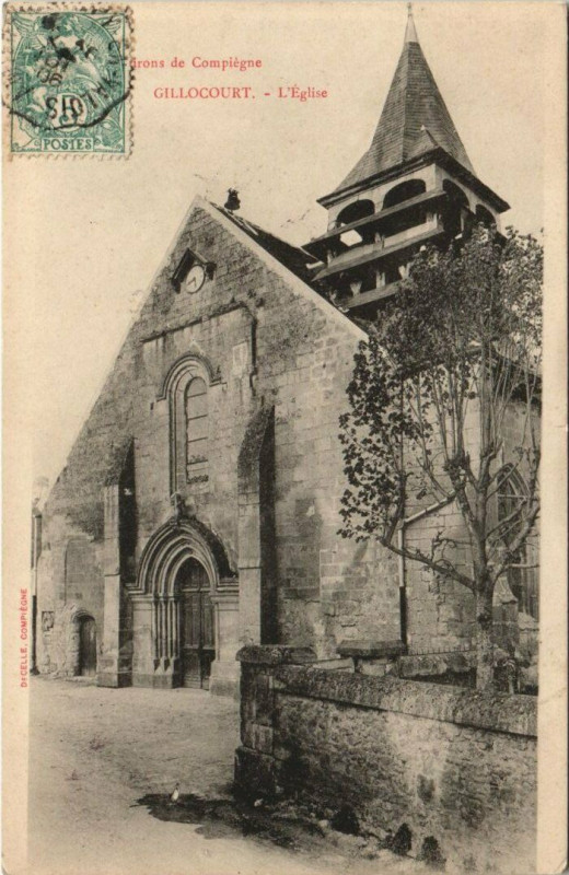 Carte postale ancienne Env. de Compiegne Gillocourt - L'Eglise à Compiègne