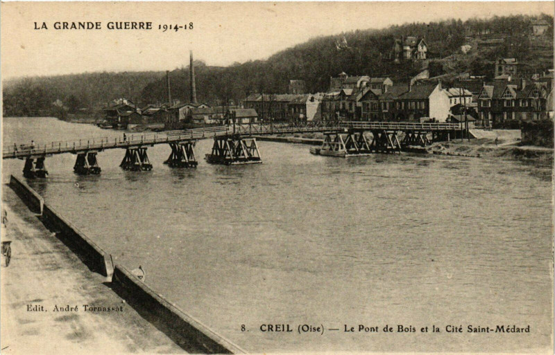 Carte postale ancienne Creil Le Pont de Bois et la Cite St.Medard France à Creil
