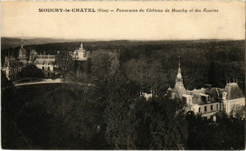 Carte postale ancienne Mouchy-le-Chatel - Panorama du Chateau de Mouchy et des Ecuries à Mouchy-le-Châtel