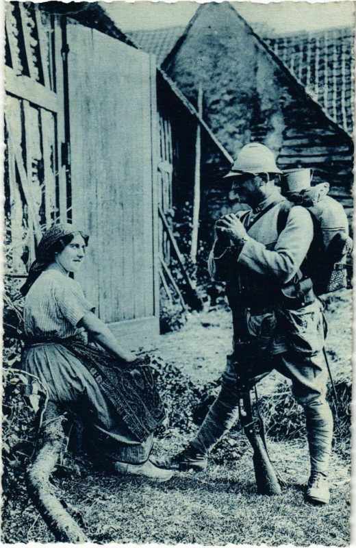 Carte postale ancienne Commencement d'Idylle - Oise - 1915 - Folklore