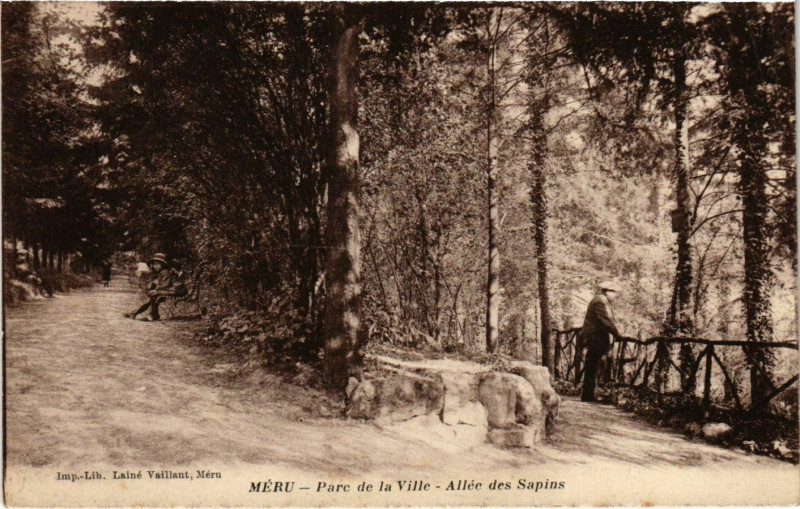 Carte postale ancienne Meru - Parc de la Ville - Allee des Sapins à Méru