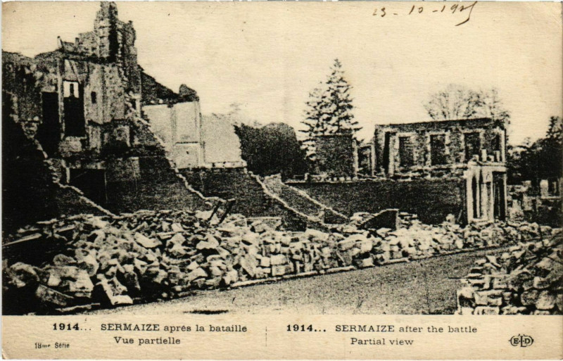 Carte postale ancienne Sermaize apres la Bataille - Vue Partielle - 1914 à Sermaize