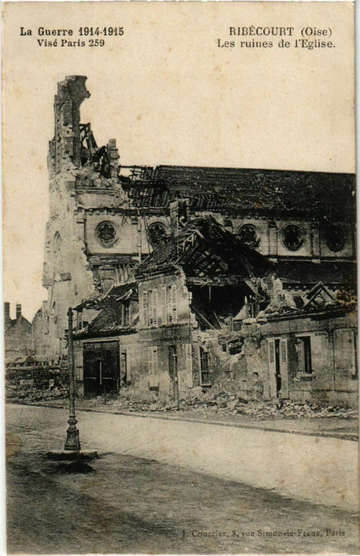 Carte postale ancienne Ribecourt - Les Ruines de l'Eglise