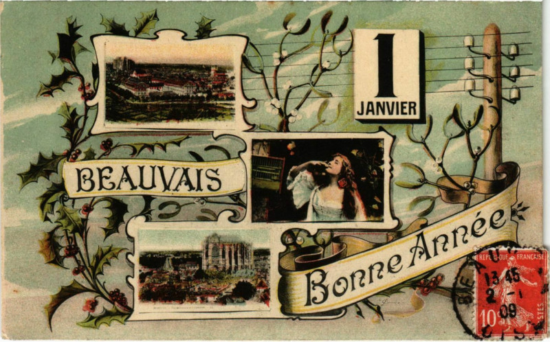 Carte postale ancienne Beauvais - Scenes - New Year Greetings à Beauvais