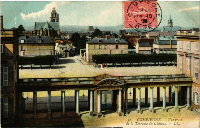 Carte postale ancienne Compiegne - Vue prise de la Terrasse du Chateau à Compiègne