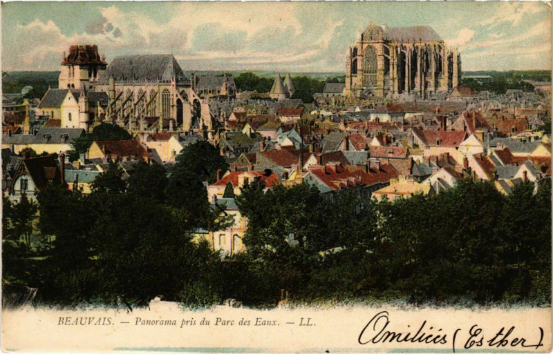 Carte postale ancienne Beauvais - Panorama pris du Parc des Eaux à Beauvais