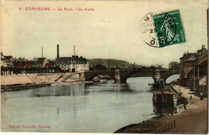 Carte postale ancienne Compiegne - Le Pont - Rive Droite à Compiègne