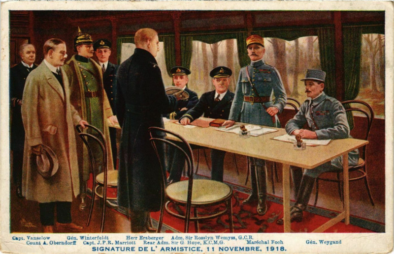 Carte postale ancienne Signature de l'Armistice, 11 Novembre 1918 France