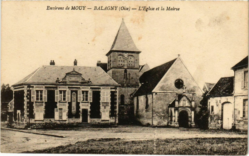 Carte postale ancienne Balagny- Eglise et la Mairie France à Lagny