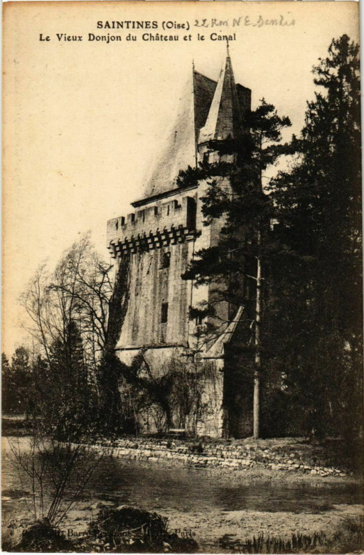 Carte postale ancienne Saintines- Le Vieux Donjon du Chateau et le Canal France à Saintines