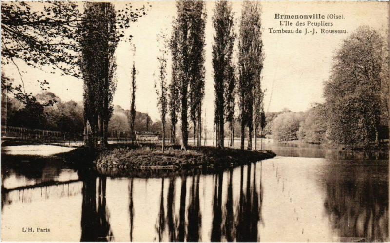 Carte postale ancienne Ermenonville- Ile des Peupliers,Tombeau de J.J. Rousseau France à Ermenonville