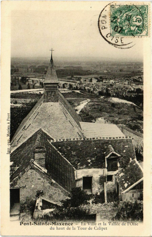 Carte postale ancienne Pont Sainte Maxence- La Ville et la Vallee de l'Oise France à Ville