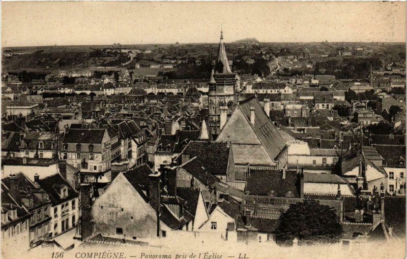 Carte postale ancienne Compiegne- Panorama pris de l'Eglise France à Compiègne
