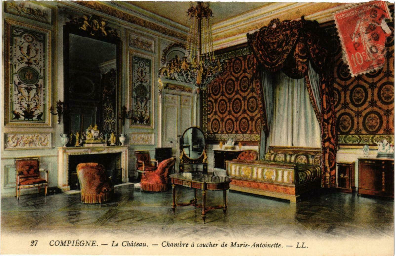 Carte postale ancienne Compiegne- Chateau, Chambre a Coucher de Marie Antoinette France à Compiègne
