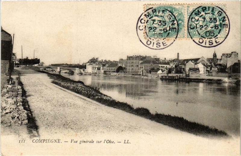 Carte postale ancienne Compiegne- Vue generela sur l'Oise France à Compiègne