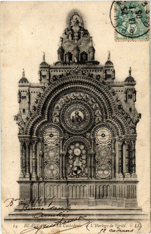 Carte postale ancienne Beauvais- Cathedrale , Horloge de Verite France à Beauvais