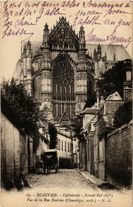 Carte postale ancienne Beauvais- Cathedrale , Portail Sud France à Beauvais