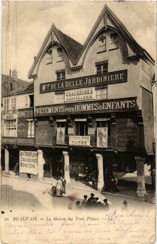Carte postale ancienne Beauvais- La Maison des Trois Piliers France à Beauvais