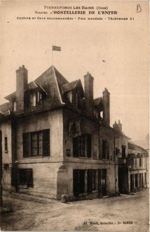 Carte postale ancienne Pierrefonds-les-Bains Visitez L'Hostellerie de L'Enfer à Pierrefonds