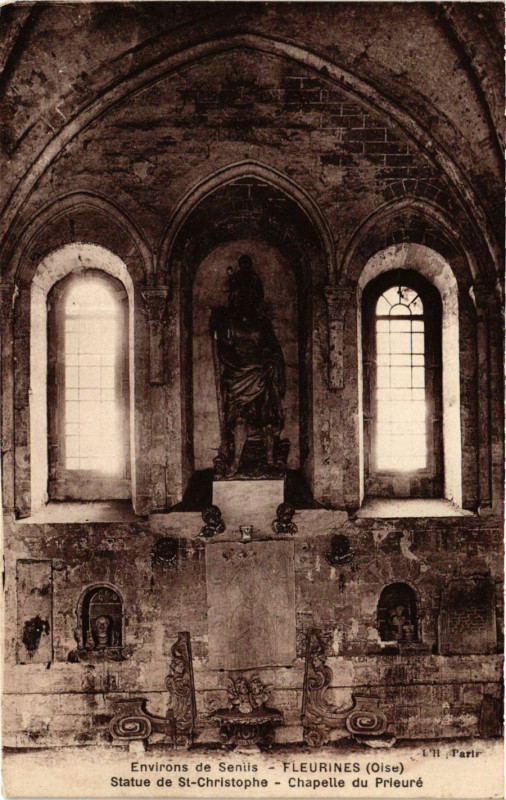 Carte postale ancienne Env. de Senlis-Fleurines Statue de Saint-Christophe à Fleurines