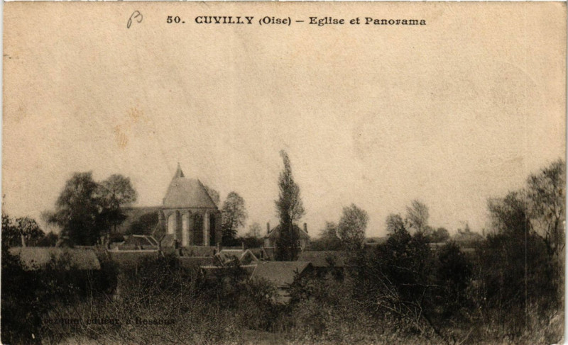 Carte postale ancienne Cuvilly Oise-Eglise et Panorama à Cuvilly