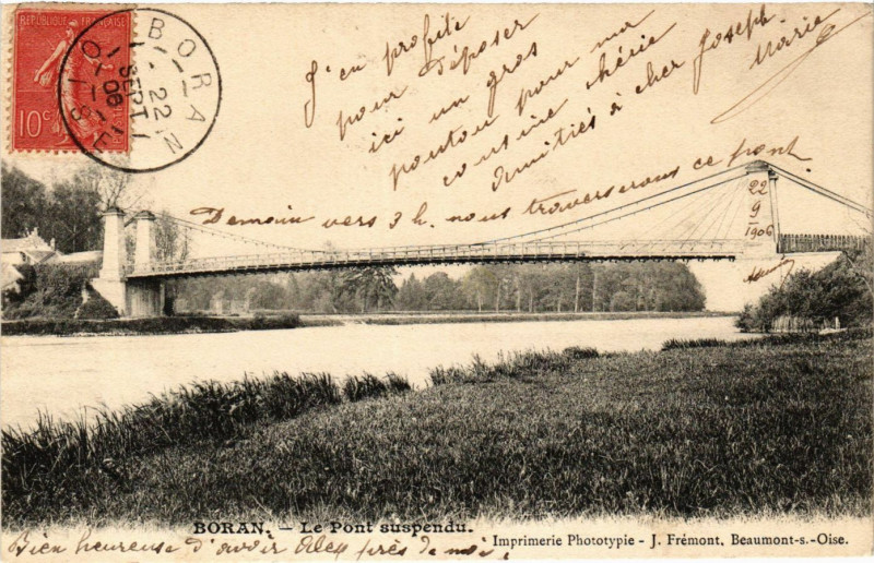 Carte postale ancienne Boran-Le Pont suspendu