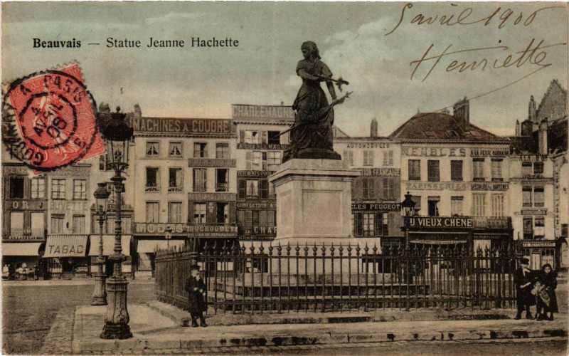 Carte postale ancienne Beauvais-Statue Jeanne-Hachette à Beauvais