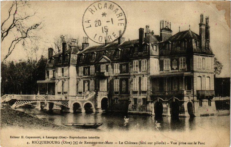 Carte postale ancienne Ricqeubourg de Ressons-sur-Matz Le Chateau. Vue prise sur le Parc à Ressons-sur-Matz