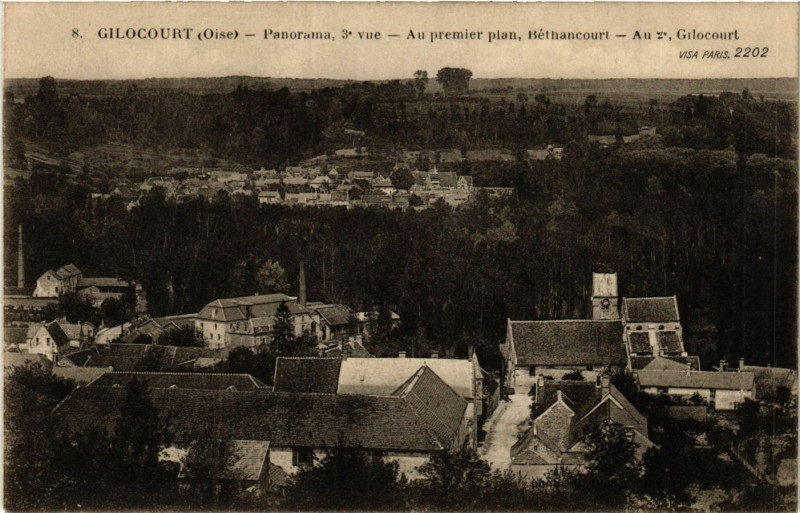 Carte postale ancienne Gilocourt-Panorama-Au Premier plan Bethancourt à Gilocourt