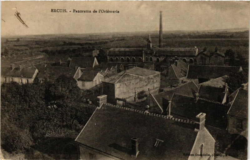 Carte postale ancienne Ercuis-Panorama de l'Orfevrerie à Ercuis