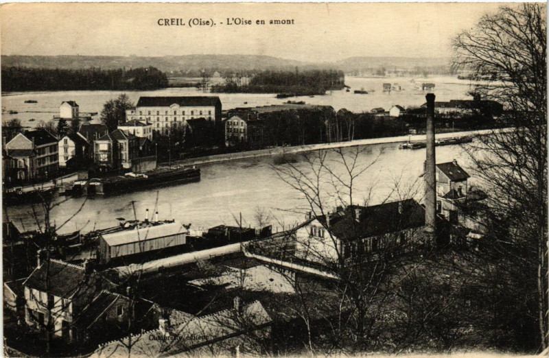 Carte postale ancienne Creil-L'Oise en amont à Creil