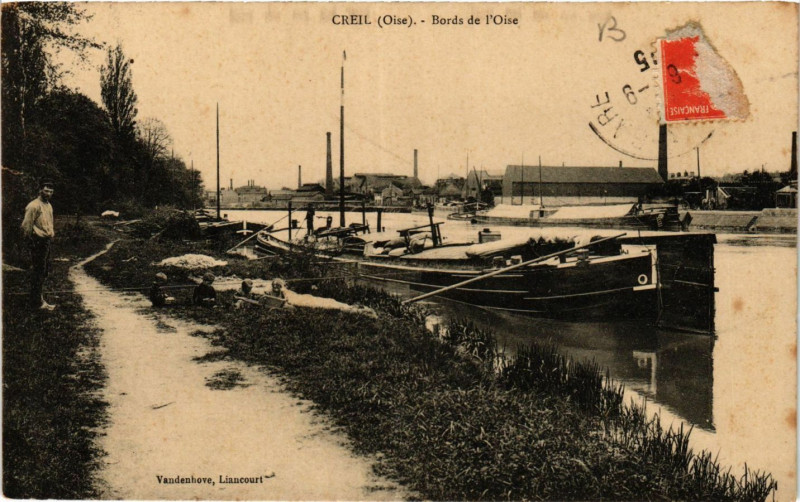 Carte postale ancienne Creil-Bords de l'Oise à Creil