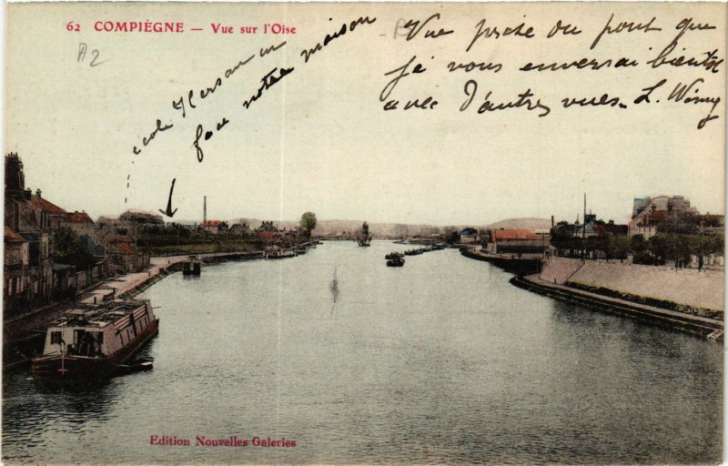 Carte postale ancienne Compiegne-Vue sur l'Oise à Compiègne