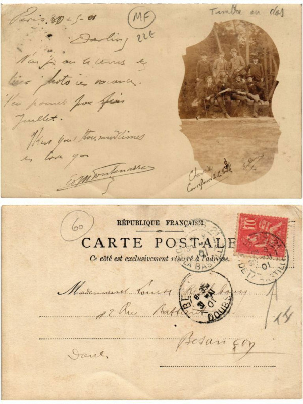 Carte postale ancienne Carte photo timbre au dos!